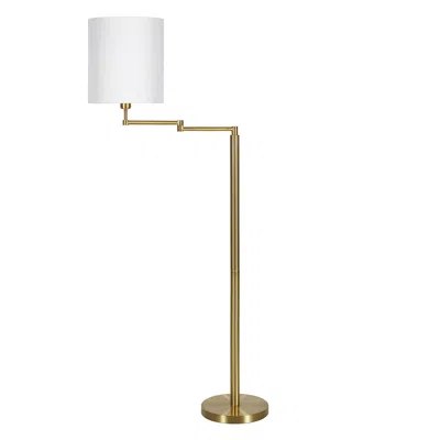 Homezia 62" Brass Swing Arm Floor Lamp With White Frosted Glass Drum Shade In Gold
