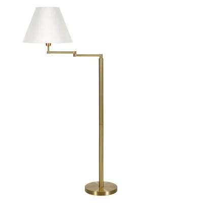 Homezia 62" Brass Swing Arm Floor Lamp With White Frosted Glass Empire Shade