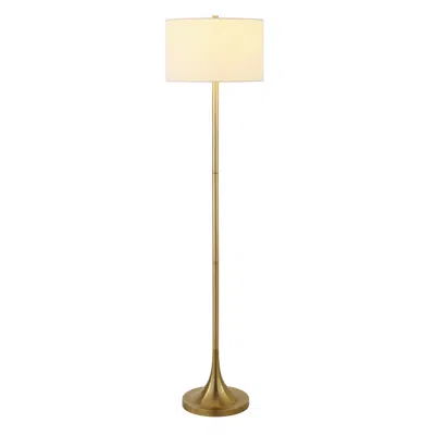 Homezia 62" Brass Traditional Shaped Floor Lamp With White Frosted Glass Drum Shade