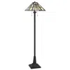 Homezia 62" Bronze Two Light Traditional Shaped Floor Lamp With Gray And Ivory Abstract Tiffany Glass Empire