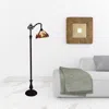 Homezia 62" Brown Traditional Shaped Floor Lamp With Brown And Red Stained Glass Bowl Shade