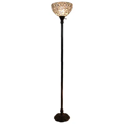 Homezia 62" Brown Traditional Shaped Floor Lamp With White Peacock Feather Stained Glass Dome Shade