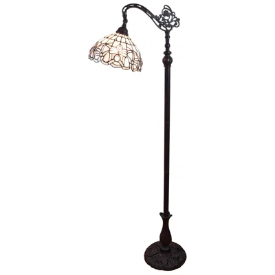 Homezia 62" Brown Traditional Shaped Floor Lamp With White Stained Glass Bowl Shade In Black
