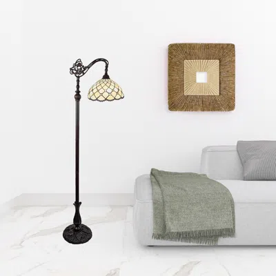 Homezia 62" Brown Traditional Shaped Floor Lamp With White Stained Glass Bowl Shade In Multi
