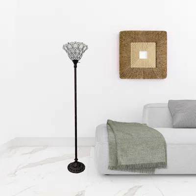 Homezia 62" Brown Traditional Shaped Floor Lamp With White Stained Glass Bowl Shade