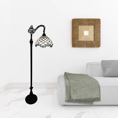 Homezia 62" Brown Traditional Shaped Floor Lamp With White Tiffany Glass Bowl Shade In Black