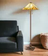 Homezia 62" Brown Two Light Beige And Brown Geometric Stained Glass Floor Lamp