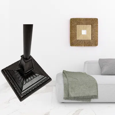 Homezia 62" Brown Two Light Traditional Shaped Floor Lamp With Beige Green And Blue Geometric Stained Glass In Black