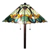 Homezia 62" Brown Two Light Traditional Shaped Floor Lamp With Brown And Blue Stained Glass Cone Shade
