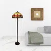 Homezia 62" Brown Two Light Traditional Shaped Floor Lamp With Red Flowers Stained Glass Dome Shade