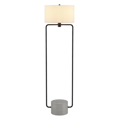 Homezia 63" Black Column Floor Lamp With White Frosted Glass Drum Shade