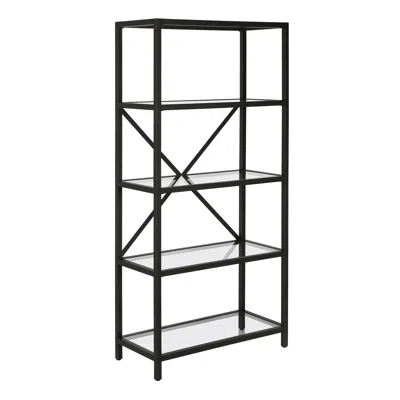 Homezia 63" Black Metal And Glass Five Tier Etagere Bookcase
