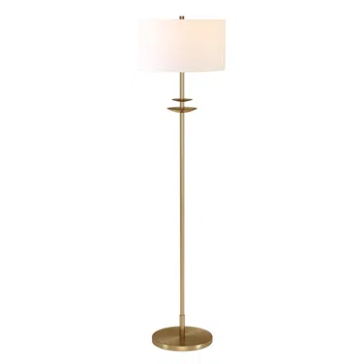 Homezia 63" Brass Traditional Shaped Floor Lamp With White Frosted Glass Drum Shade In Gold