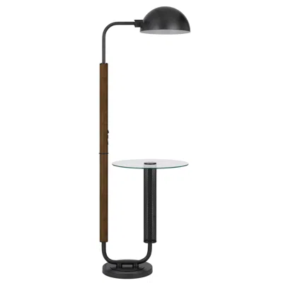 Homezia 63" Brown Tray Table Floor Lamp With Bronze Transparent Glass Dome Shade