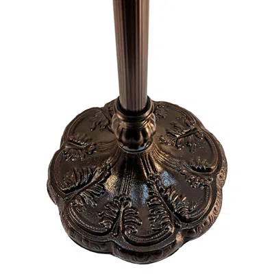 Homezia 63" Brown Two Light Traditional Shaped Floor Lamp With Brown And White Stained Glass Drum Shade