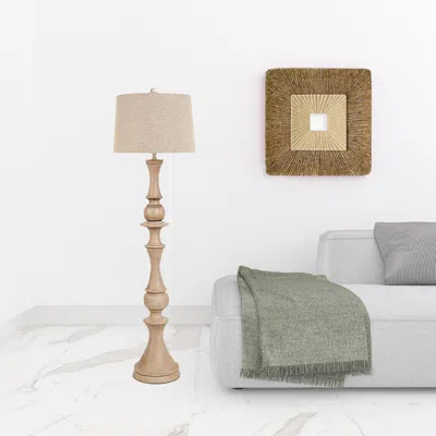 Homezia 63" Distressed Brown Polyresin Curvy Body Floor Lamp With Beige Shade