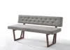 Homezia 63" Gray And Brown Upholstered Linen Blend Dining Bench