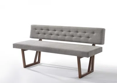 Homezia 63" Gray And Brown Upholstered Linen Blend Dining Bench