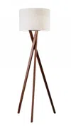 Homezia 63" Solid Wood Tripod Floor Lamp With White Drum Shade