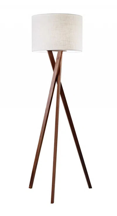 Homezia 63" Solid Wood Tripod Floor Lamp With White Drum Shade