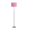 Homezia 63" Steel And Acrylic Floor Lamp With Pink Flowers Fabric Drum Shade