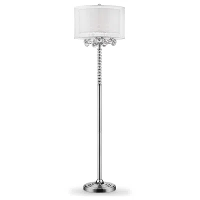 Homezia 63" Steel Three Light Candelabra Floor Lamp With White Drum Shade In Gray