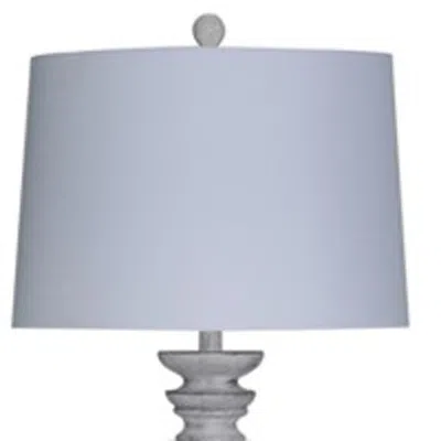 Homezia 63" White Wash Plantation Resin Floor Lamp With White Fabric Drum Shade