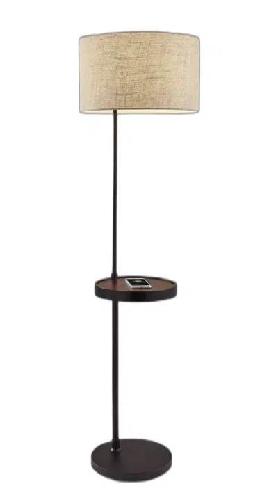 Homezia 64" Black Tray Table Floor Lamp With Beige Drum Shade