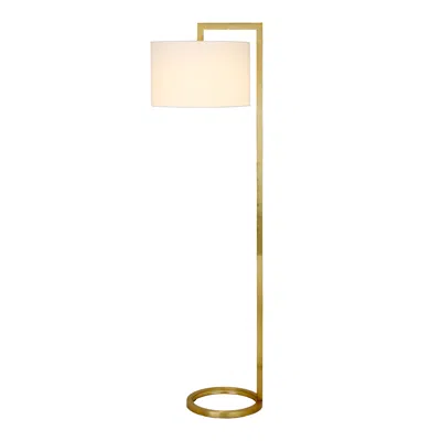 Homezia 64" Brass Traditional Shaped Floor Lamp With White Frosted Glass Drum Shade In Gold