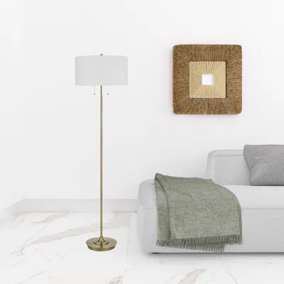 Homezia 64" Brass Two Light Traditional Shaped Floor Lamp With White Rectangular Shade In Blue