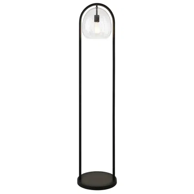 Homezia 65" Black Column Floor Lamp With Clear Seeded Glass Globe Shade