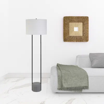Homezia 65" Black Column Floor Lamp With White Frosted Glass Drum Shade In Neutral