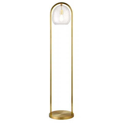 Homezia 65" Brass Column Floor Lamp With Clear Seeded Glass Globe Shade In Gold