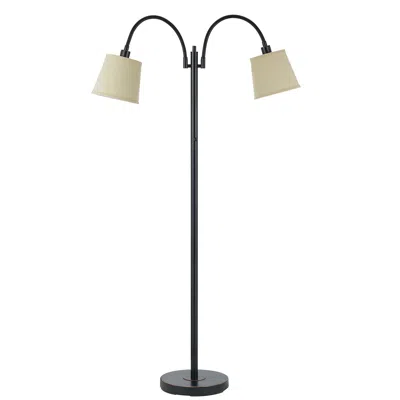 Homezia 65" Bronze Two Light Traditional Shaped Floor Lamp With Tan Square Shade In Brown