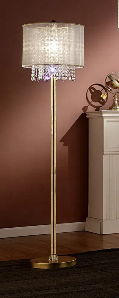 Homezia 65" Gold Novelty Floor Lamp With White Drum Shade