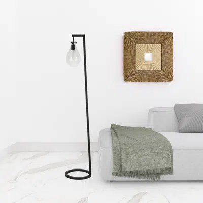 Homezia 66" Black Reading Floor Lamp With Clear Seeded Glass Empire Shade In Blue