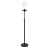 Homezia 66" Black Torchiere Floor Lamp With Clear Seeded Glass Drum Shade