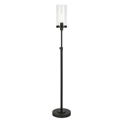 Homezia 66" Black Torchiere Floor Lamp With Clear Seeded Glass Drum Shade