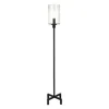 Homezia 66" Black Torchiere Floor Lamp With Clear Seeded Glass Drum Shade