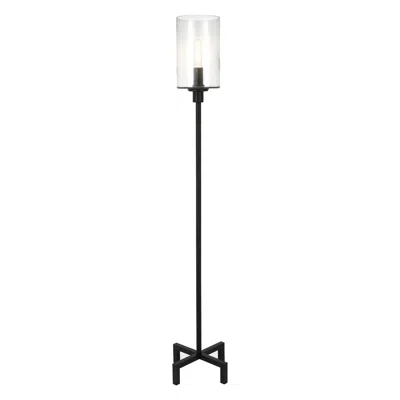Homezia 66" Black Torchiere Floor Lamp With Clear Seeded Glass Drum Shade