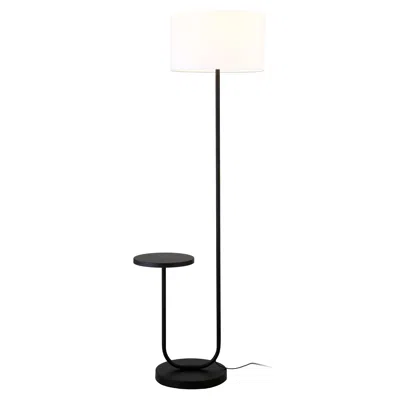 Homezia 66" Black Tray Table Floor Lamp With White No Pattern Frosted Glass Drum Shade In Brown