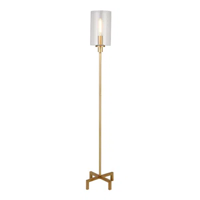 Homezia 66" Brass Torchiere Floor Lamp With Clear Transparent Glass Drum Shade In Gold