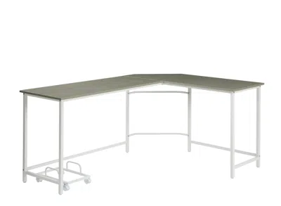 Homezia 66" Gray And White L Shape Computer Desk In Brown