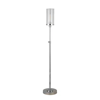 Homezia 66" Nickel Torchiere Floor Lamp With Clear Transparent Glass Drum Shade In Gray