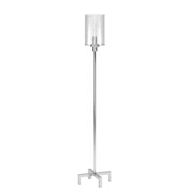 Homezia 66" Nickel Torchiere Floor Lamp With Clear Transparent Glass Drum Shade In Metallic