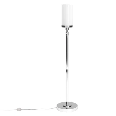 Homezia 66" Nickel Torchiere Floor Lamp With White Frosted Glass Drum Shade In Black
