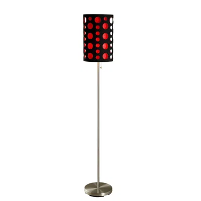 Homezia 66" Steel Novelty Floor Lamp With Black And Red Drum Shade In Metallic