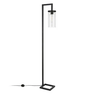 Homezia 67" Black Reading Floor Lamp With Clear Transparent Glass Drum Shade