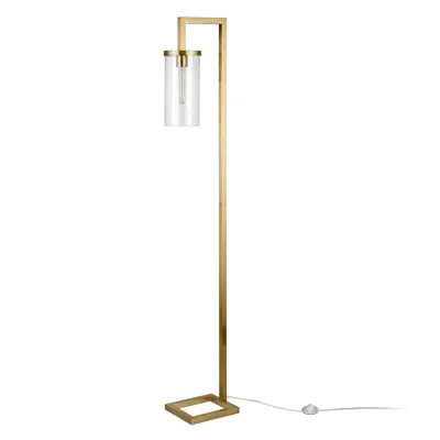 Homezia 67" Brass Reading Floor Lamp With Clear Seeded Glass Drum Shade In Brown