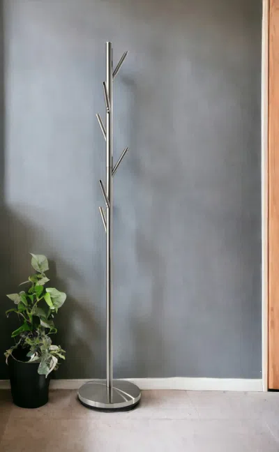 Homezia 67" Brushed Steel Coat Tree Rack In Gray
